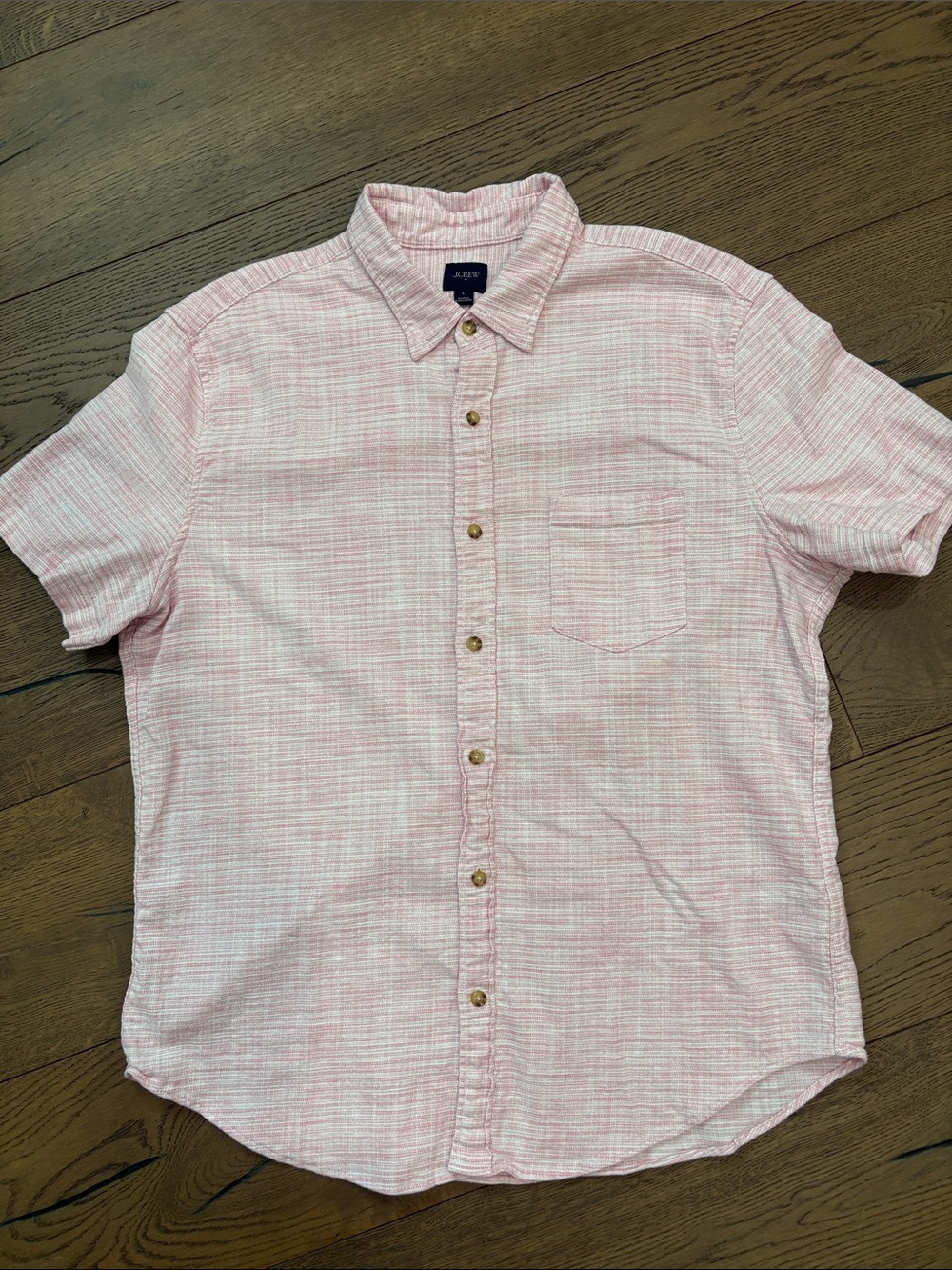 J. Crew Light Pink Short-Sleeve Button-Down Shirt Slub Dobby Shirt